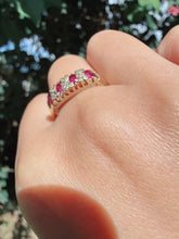 Vintage 9ct Gold Ruby Diamond Gypsy Ring Size Q