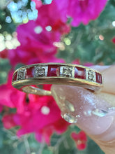Vintage 9ct Gold Ruby Diamond Half Eternity Ring Size M 1/2