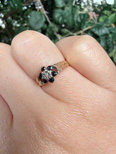 Vintage 9ct Gold Sapphire Diamond Cluster Ring Size I