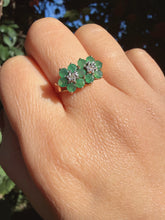 Vintage 1978 9ct Gold Emerald Diamond Flower Ring Size M1/2