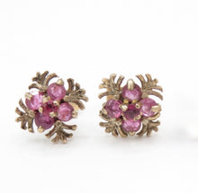 Vintage Birmingham 1979 9ct Gold Ruby Cluster Earrings