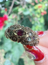 Vintage 1977 9ct Gold Ruby Diamond Boat Ring Size O