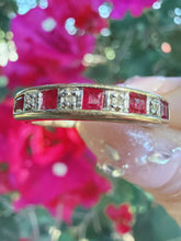 Vintage 9ct Gold Ruby Diamond Half Eternity Ring Size M 1/2