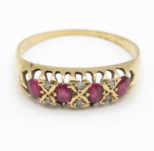 Vintage 9ct Gold Ruby Diamond Gypsy Ring Size Q