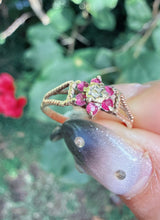 Vintage 1982 9ct Gold Ruby Diamond Flower Ring Size M