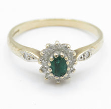 Vintage Birmingham 9ct Gold Emerald Diamond Ring Size N