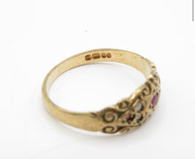 Vintage 1977 9ct Gold Ruby Diamond Boat Ring Size O
