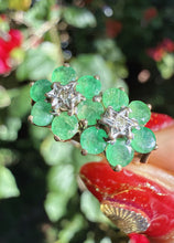 Vintage 1978 9ct Gold Emerald Diamond Flower Ring Size M1/2