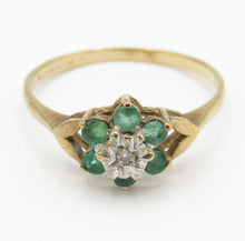 Vintage 1986 9ct Gold Emerald Flower Cluster Ring Size N