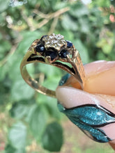Vintage 9ct Gold Sapphire Diamond Cluster Ring Size I