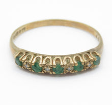Vintage 1987 9ct Gold Emerald Diamond Ring Size O