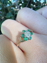Vintage 1986 9ct Gold Emerald Flower Cluster Ring Size N