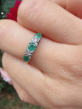 Vintage 1991 9ct Gold Emerald & Diamond Five Stone Ring Size M 1/2