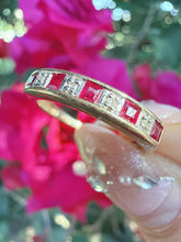 Vintage 9ct Gold Ruby Diamond Half Eternity Ring Size M 1/2