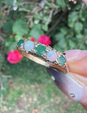Birmingham 1976 9ct Gold Emerald Opal Five Stone Ring Size P