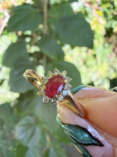 Vintage Sheffield 9ct Gold Ruby Diamond Ring Size M 1/2