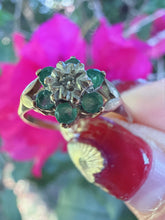 Vintage 1986 9ct Gold Emerald Flower Cluster Ring Size N