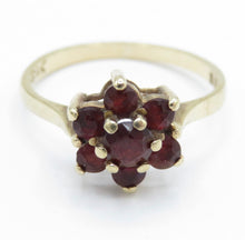 Vintage London 9ct Gold Garnet Daisy Ring Size J 1977