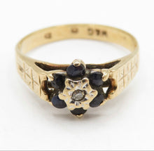 Vintage 9ct Gold Sapphire Diamond Cluster Ring Size I