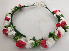 Women Girls Bohemian Floral Garland Crown Headband for Weddings & Events RED WITH WHITE