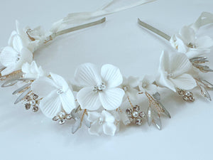 White Floral Bridal Headband – Handmade Wedding Hairpiece