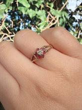 Vintage 1982 9ct Gold Ruby Diamond Flower Ring Size M