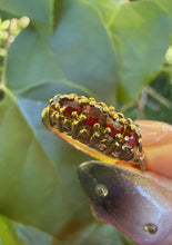 Vintage British 9ct Yellow Gold Garnet Five Stone Ring Size M1/2