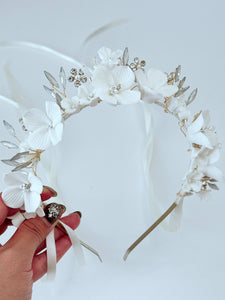 White Floral Bridal Headband – Handmade Wedding Hairpiece
