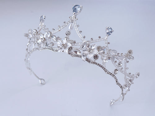 Handmade Crystal Floral Bridal Tiara Elegant Wedding Crown