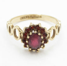 Vintage 9ct Gold Garnet Cluster Ring Edinburgh L 1/2