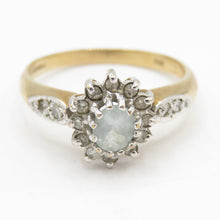 Vintage Birmingham 9ct Gold Aquamarine Diamond Halo Cluster Ring