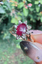 Vintage 10K Gold Ruby & Diamond Halo Ring Size L