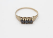 Vintage London 9ct Yellow Gold Natural Navy Sapphire Trilogy Ring