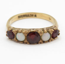 Vintage Birmingham 9ct Gold Garnet Opal Ring