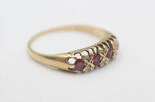 Vintage 9ct Gold Ruby Diamond Gypsy Ring Size Q