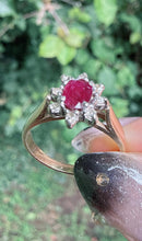 Vintage 10K Gold Ruby & Diamond Halo Ring Size L