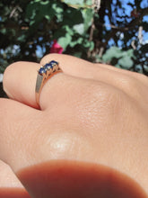 Vintage London 9ct Yellow Gold Natural Navy Sapphire Trilogy Ring