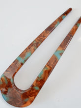 Women Acrylic Hair Fork - Vintage look French U Shape Hairpin updos Dark Brown Blue