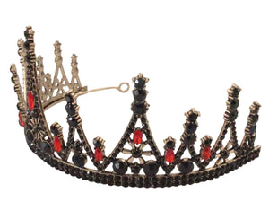 Gothic Queen Tiara with Black & Red Crystals - Vintage Crown for Events