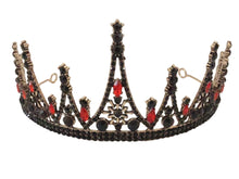 Gothic Queen Tiara with Black & Red Crystals - Vintage Crown for Events