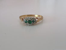 Vintage 1980s 9ct Gold Emerald Diamond Ring Size P