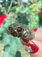 Vintage 1977 9ct Gold Ruby Diamond Boat Ring Size O