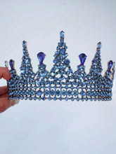 Sapphire Blue Rhinestone Crown – Luxury Bridal Tiara for Weddings