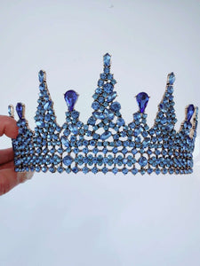 Sapphire Blue Rhinestone Crown – Luxury Bridal Tiara for Weddings
