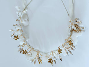 White Floral Bridal Headband – Handmade Wedding Hairpiece