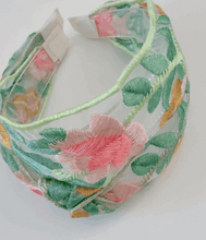Embroidered Floral Mesh Headband – Pastel Vintage Wide Hairband for Women & Girls