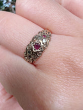 Vintage 1977 9ct Gold Ruby Diamond Boat Ring Size O