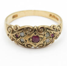 Vintage 1977 9ct Gold Ruby Diamond Boat Ring Size O