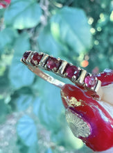 Vintage 1983 London 9ct Gold Pink Gemstone Half Eternity Ring Size O
