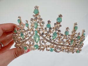 Mint Green Crystal Tiara – Elegant Bridal and Prom Crown for Women